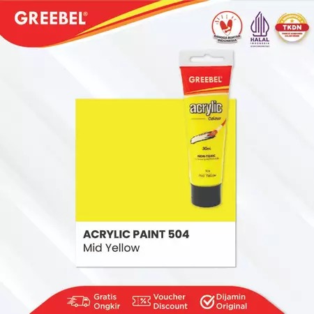 GREEBEL Acrylic Paint Colour 30ml - 504 Mid Yellow (Cat Akrilik Single Colour)