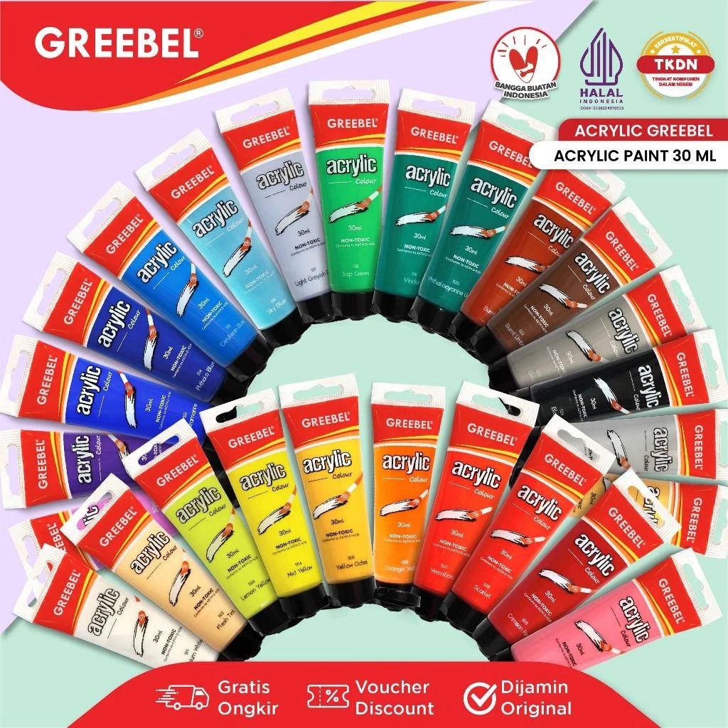 GREEBEL Acrylic Paint Colour 30ml - 505 Yellow Orche (Cat Akrilik Single Colour)