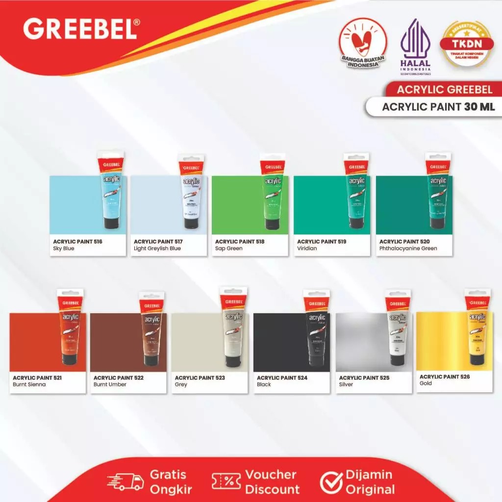 GREEBEL Acrylic Paint Colour 30ml - 507 Vermilion (Cat Akrilik Single Colour)