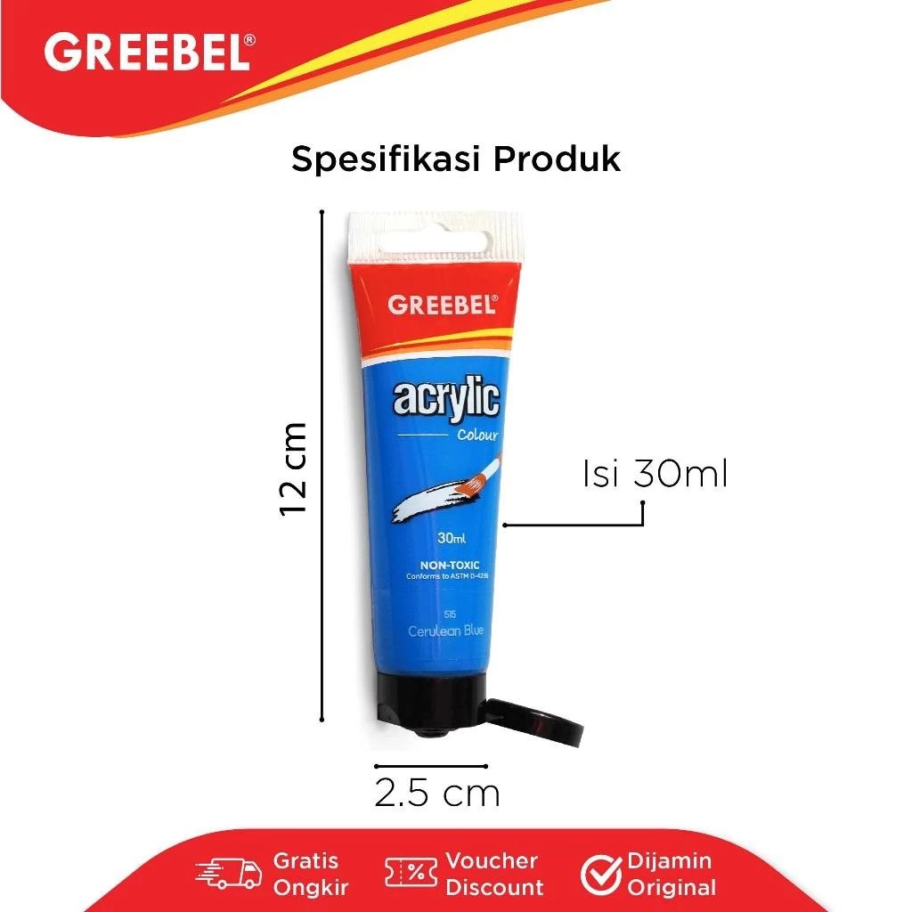 GREEBEL Acrylic Paint Colour 30ml - 514 Phthalo Blue (Cat Akrilik Single Colour)