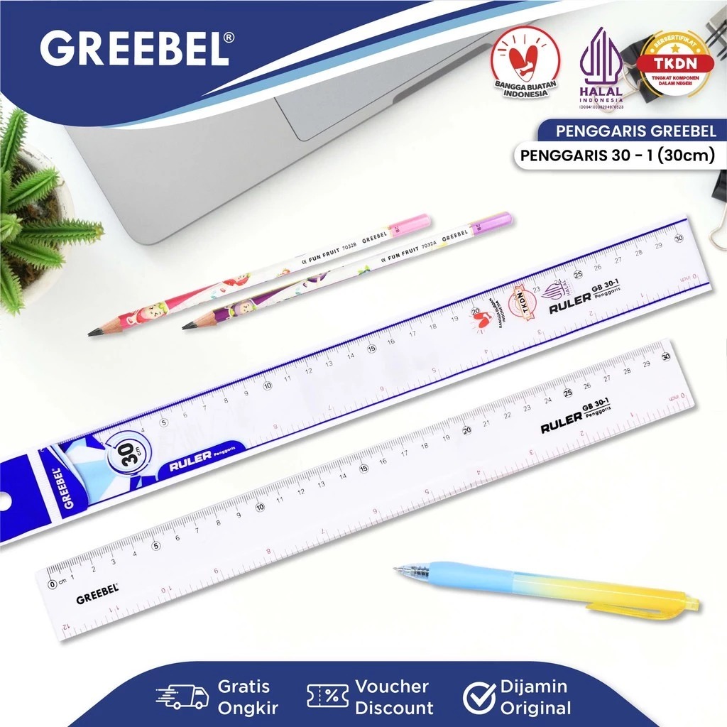 GREEBEL Ruler / Penggaris Plastik Transparan - 30cm (30-1) Alat Ukur Presisi & Praktis