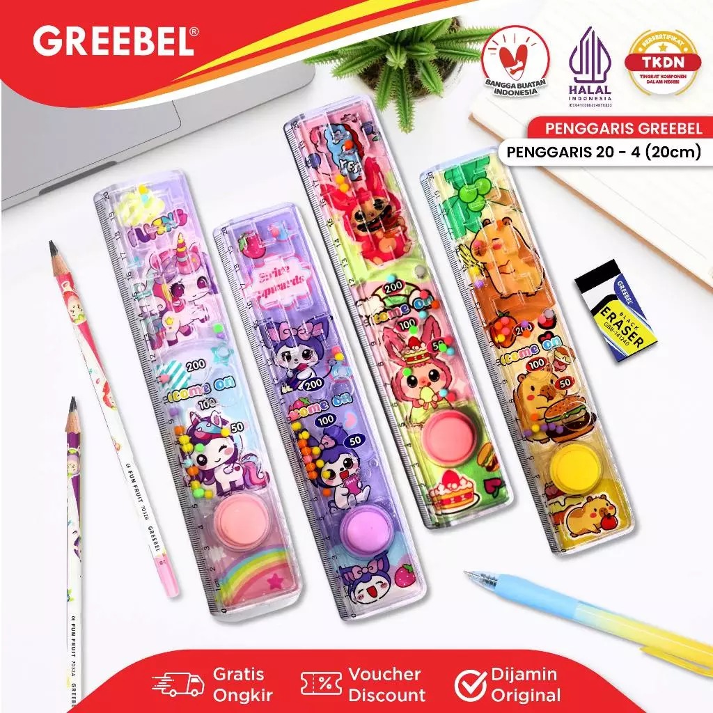 GREEBEL Penggaris Anak Karakter Mini Games 20cm - Ruler Games (20-4) Penggaris Karakter Lucu