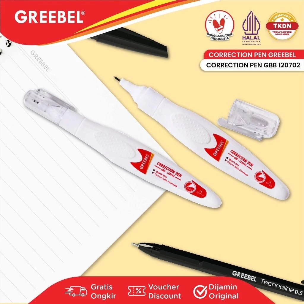 GREEBEL Correction Pen - (GBC-120702) Tip-Ex Cair Koreksi Tulisan & Cepat Kering