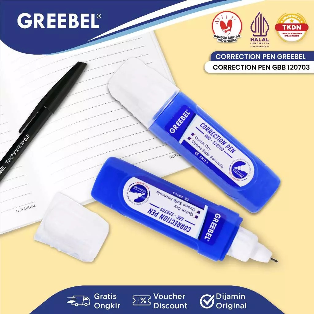 GREEBEL Correction Pen - (GBC-120703) Tip-Ex Cair Koreksi Tulisan & Cepat Kering