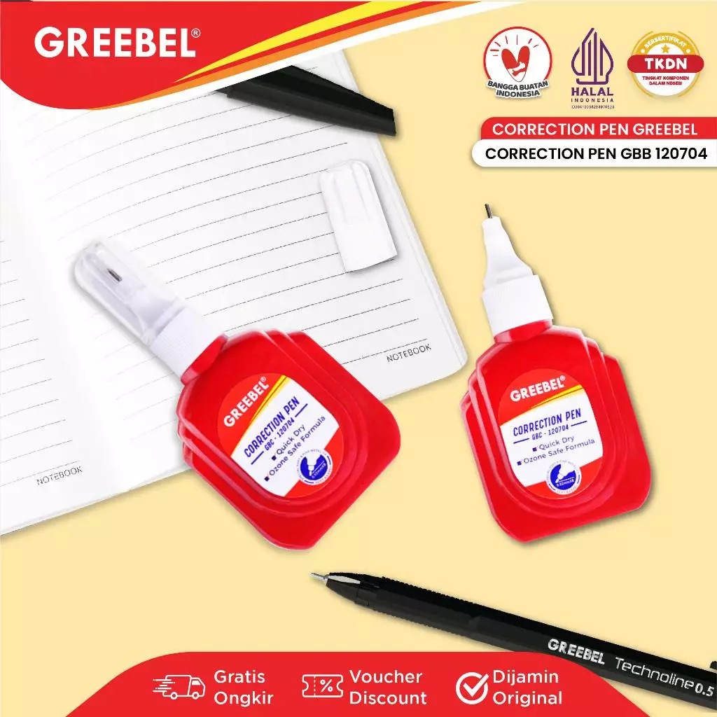 GREEBEL Correction Pen - (GBC-120704) Tip-Ex Cair Koreksi Tulisan & Cepat Kering