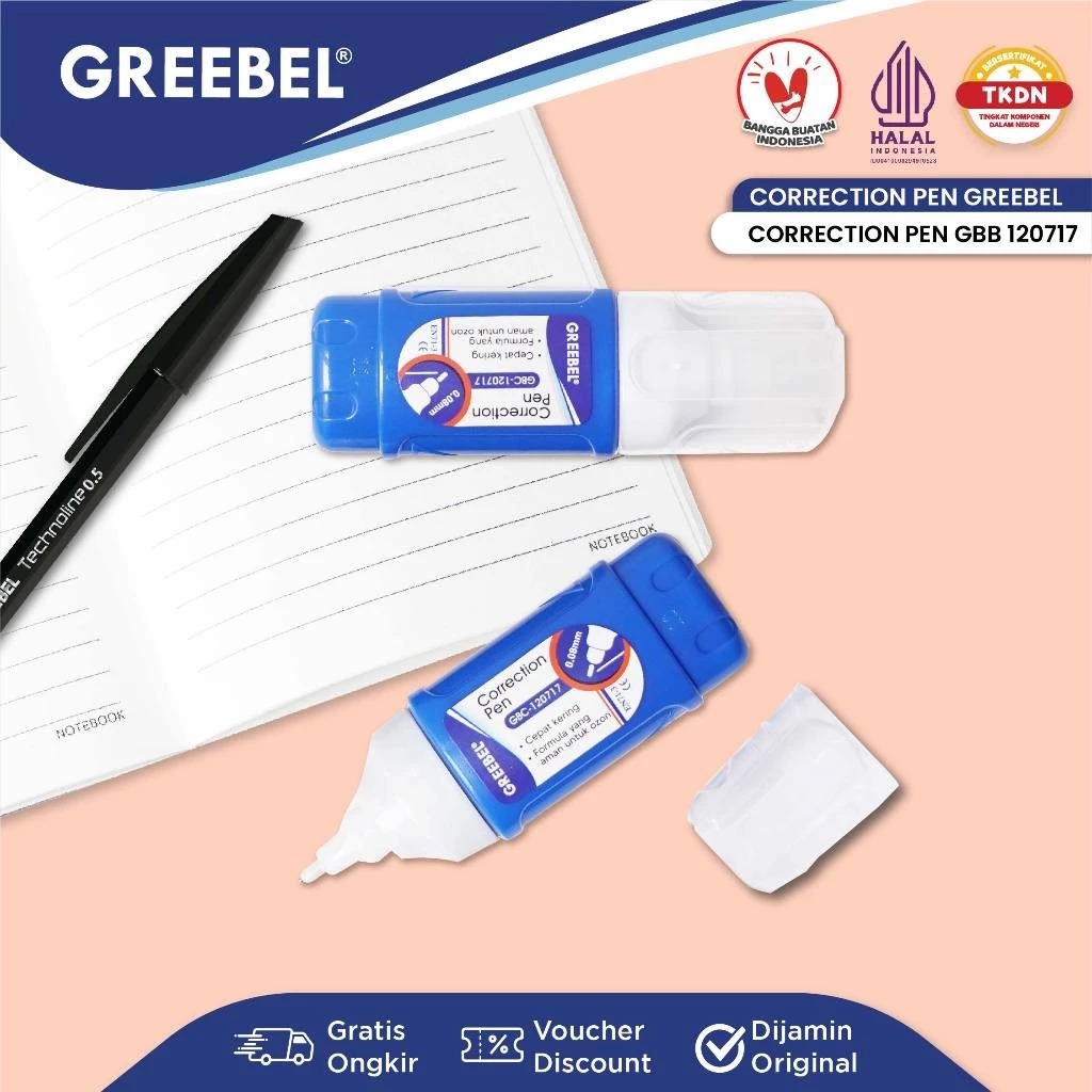 GREEBEL Correction Pen - (GBC-120717) Tip-Ex Cair Koreksi Tulisan & Cepat Kering