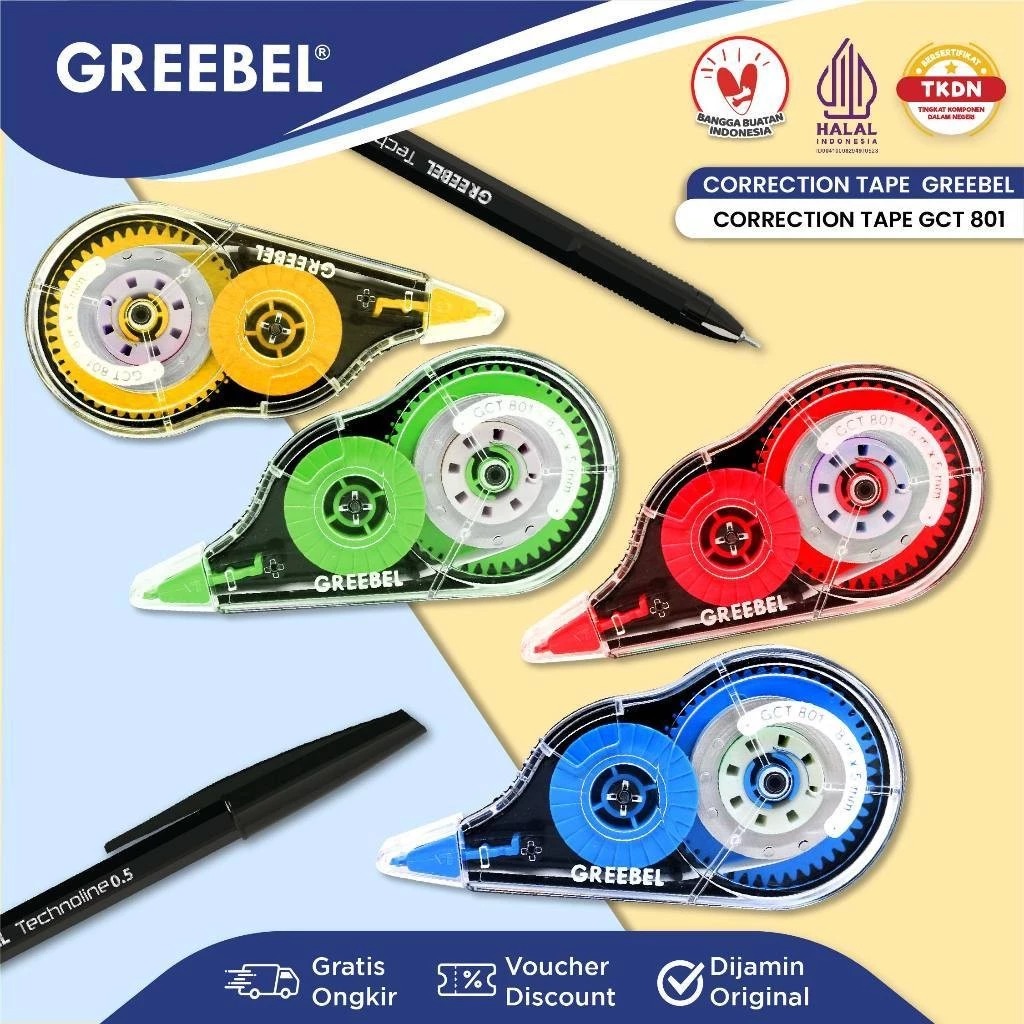 GREEBEL Correction Tape - (GCT-801) Tip-Ex Kertas Praktis & Mudah Digunakan