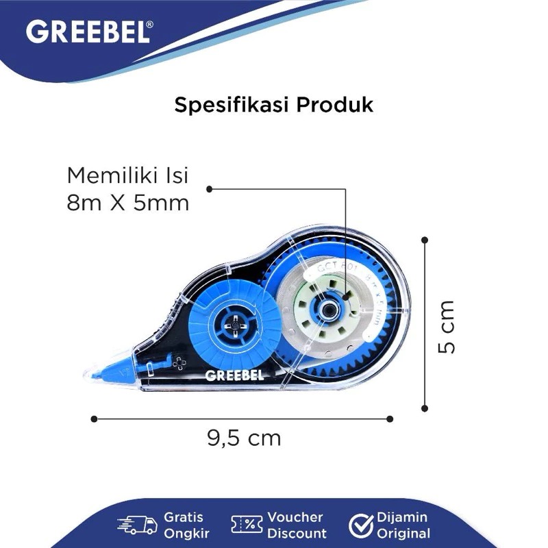 GREEBEL Correction Tape - (GCT-801) Tip-Ex Kertas Praktis & Mudah Digunakan