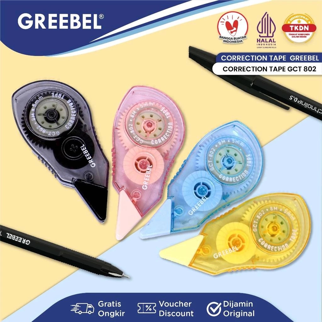 GREEBEL Correction Tape - (GCT-802) Tip-Ex Kertas Praktis & Mudah Digunakan
