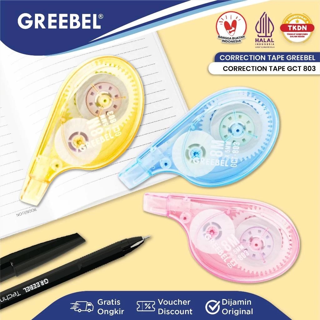GREEBEL Correction Tape - (GCT-803) Tip-Ex Kertas Praktis & Mudah Digunakan