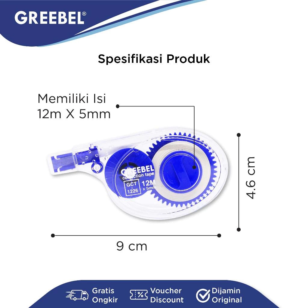 GREEBEL Correction Tape - (GCT-1226) Tip-Ex Kertas Praktis & Mudah Digunakan