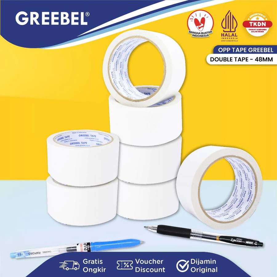 GREEBEL Double Tape - 48mm (Perekat Kuat Dua Sisi Untuk Sekolah & Kantor)
