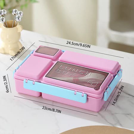 Lunch Box Bento 4 Sekat 1200ml + Free Sendok Garpu - PINK (5555)