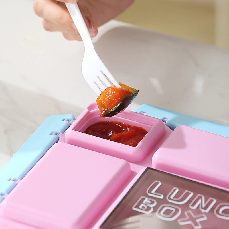 Lunch Box Bento 4 Sekat 1200ml + Free Sendok Garpu - PINK (5555)