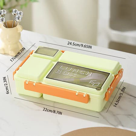 Lunch Box Bento 4 Sekat 1200ml + Free Sendok Garpu - KUNING PASTEL (5555)