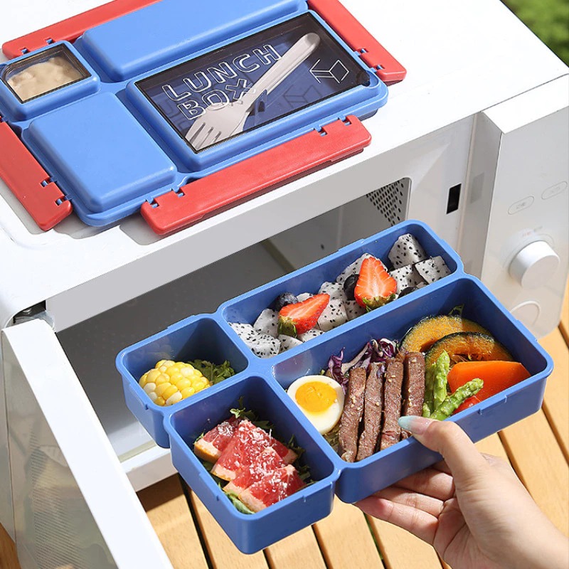 Lunch Box Bento 4 Sekat 1200ml + Free Sendok Garpu - KUNING PASTEL (5555)