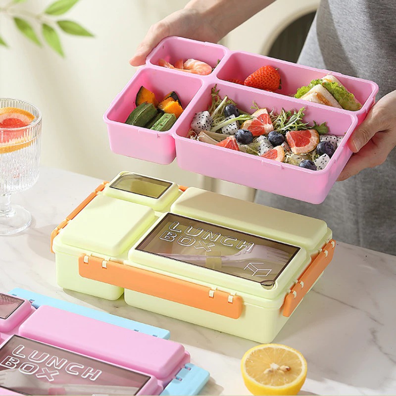 Lunch Box Bento 4 Sekat 1200ml + Free Sendok Garpu - TOSCA (5555)
