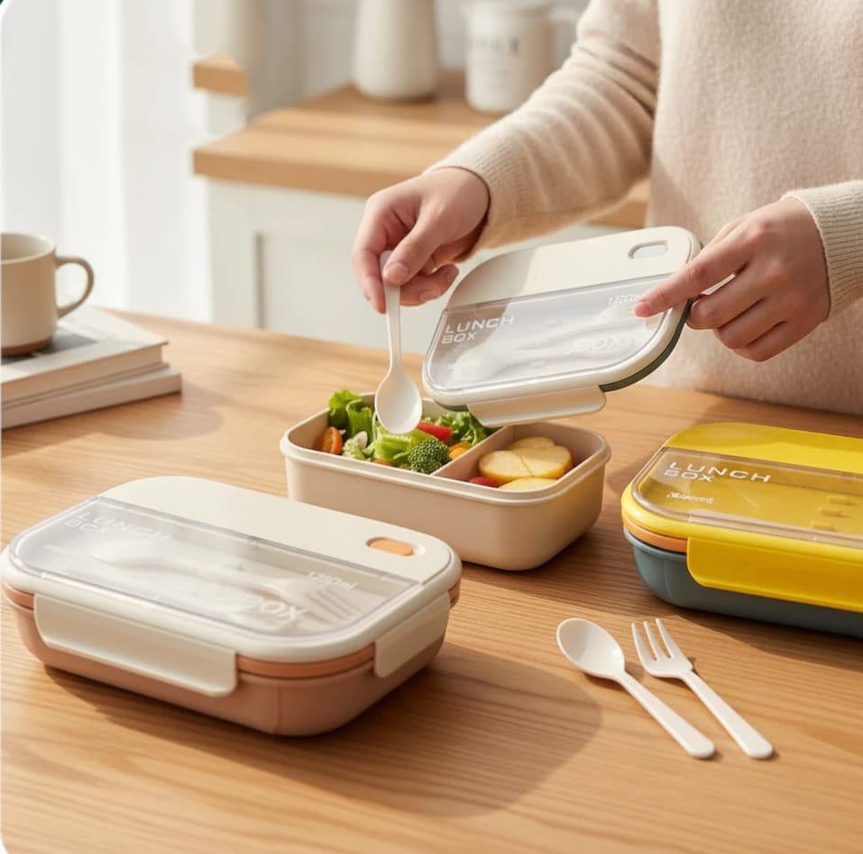 Lunch Box 2 Sekat 1200ml + Free Sendok Garpu - HIJAU (JB002)