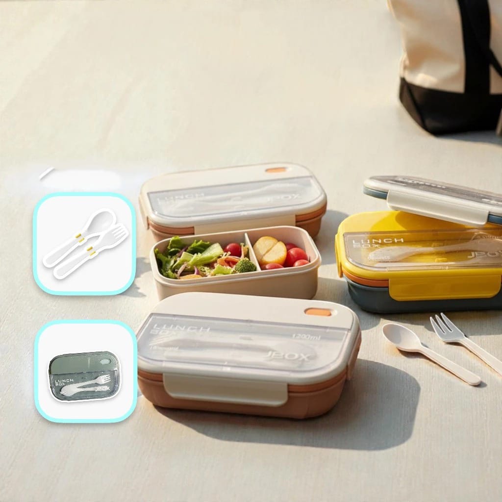 Lunch Box 2 Sekat 1200ml + Free Sendok Garpu - BIRU (JB002)