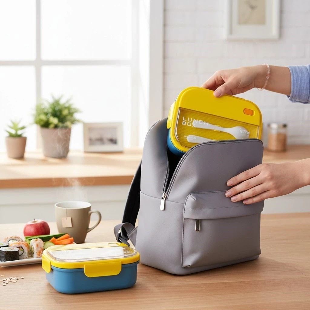 Lunch Box 2 Sekat 1200ml + Free Sendok Garpu - ORANGE (JB002)