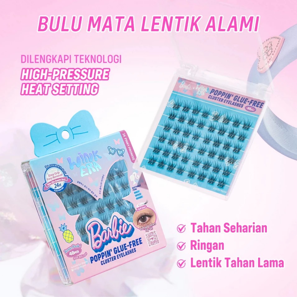 Glam Fix Wink Era Poppin Glue-Free Cluster Eyelashes - 13 Barbie Coded Xtra (Isi 36pcs - Barbie Collection)