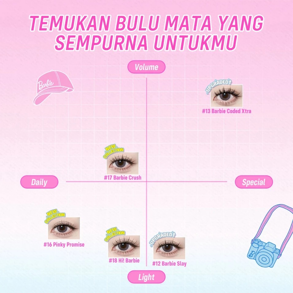 Glam Fix Wink Era Poppin Glue-Free Cluster Eyelashes - 16 Pinky Promise (Isi 48pcs - Barbie Collection)