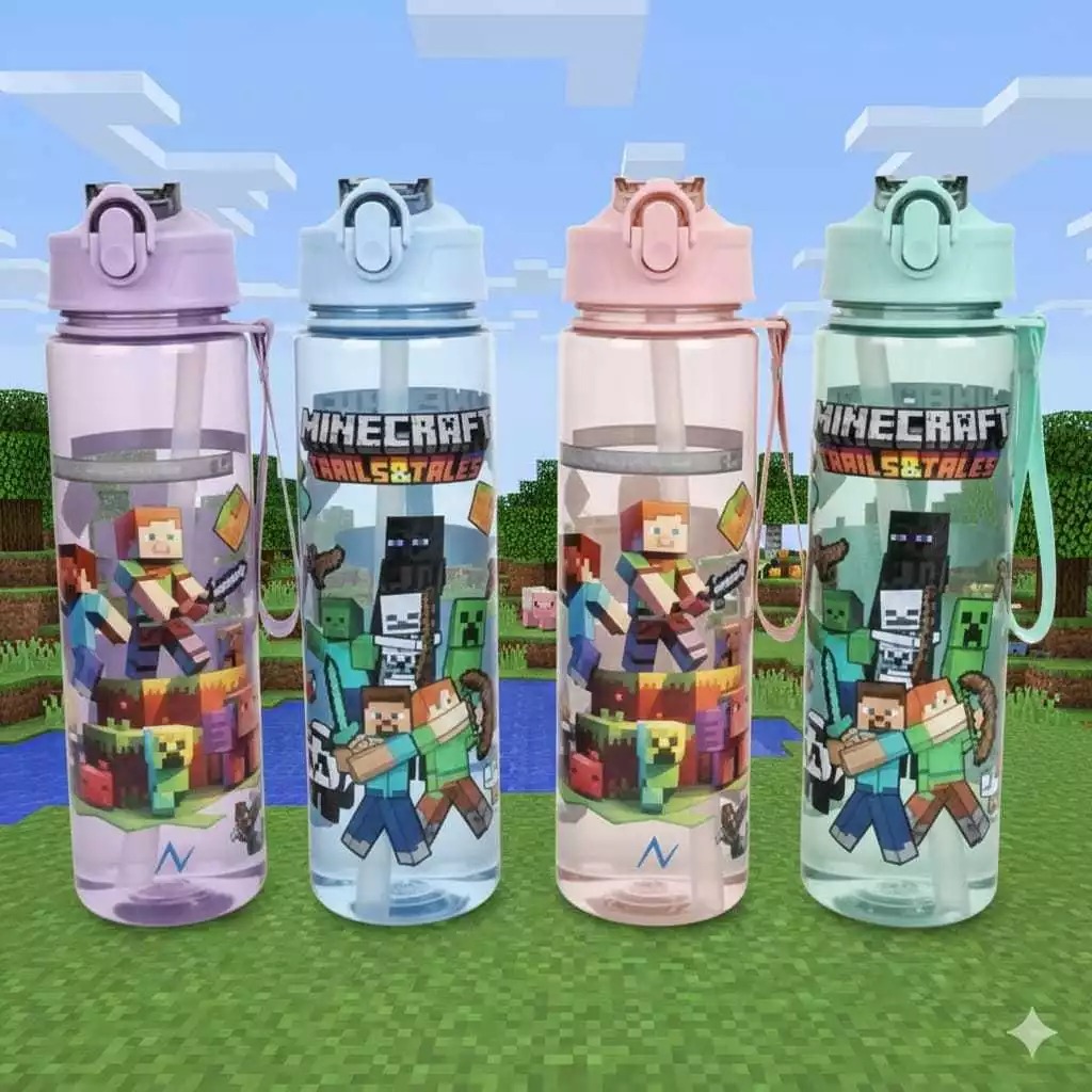 Botol Minum Minecraft 750ml - UNGU (Free Sedotan + Strap)