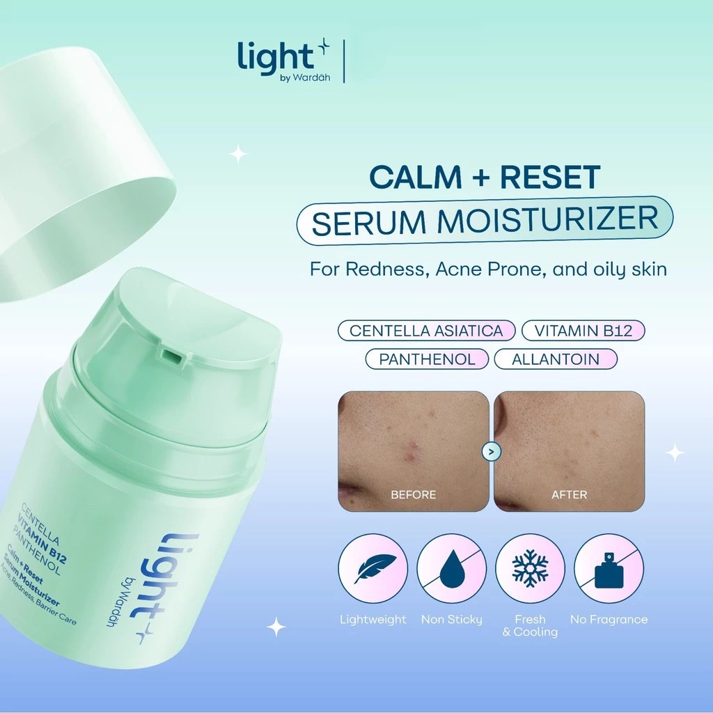 Wardah Light+ Serum Moisturizer 30gr - (Vitamin B12 Calm + Reset)