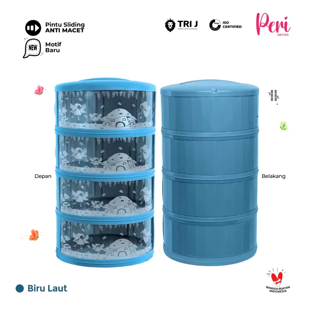 TRI J - Food Storage 4 Susun - BIRU LAUT (Tudung Saji Susun 4 Layer)