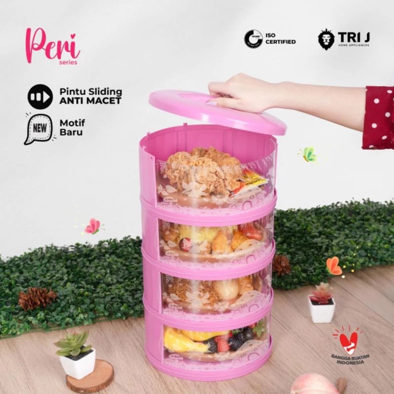 TRI J - Food Storage 4 Susun - BIRU LAUT (Tudung Saji Susun 4 Layer)