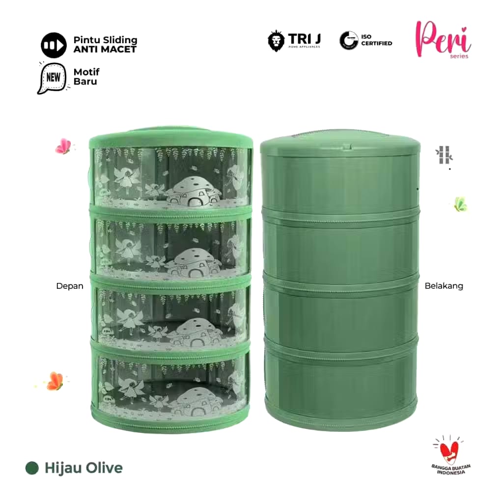 TRI J - Food Storage 4 Susun - HIJAU OLIVE (Tudung Saji Susun 4 Layer)
