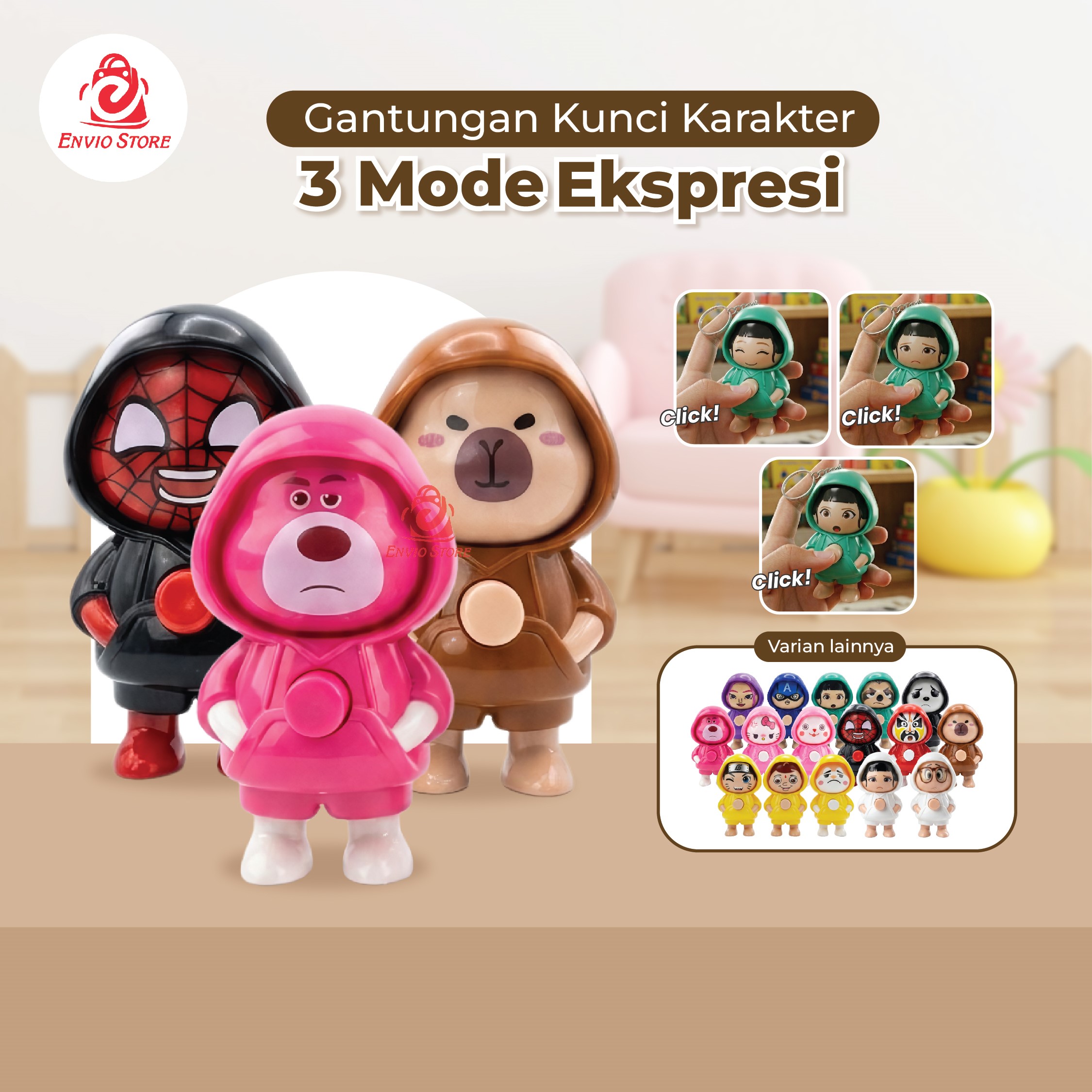 Gantungan Kunci Karakter 3 Mode Ekspresi - MIX (Mainan Anak Lucu)