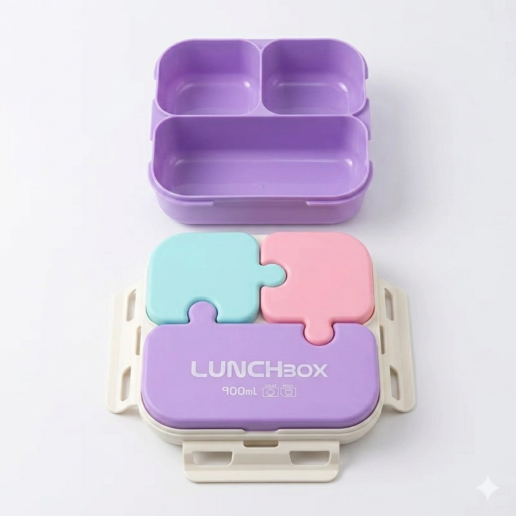 Lunch Box Puzzle 3 Sekat 900ml (0359)  - TOSCA (Free Sendok)