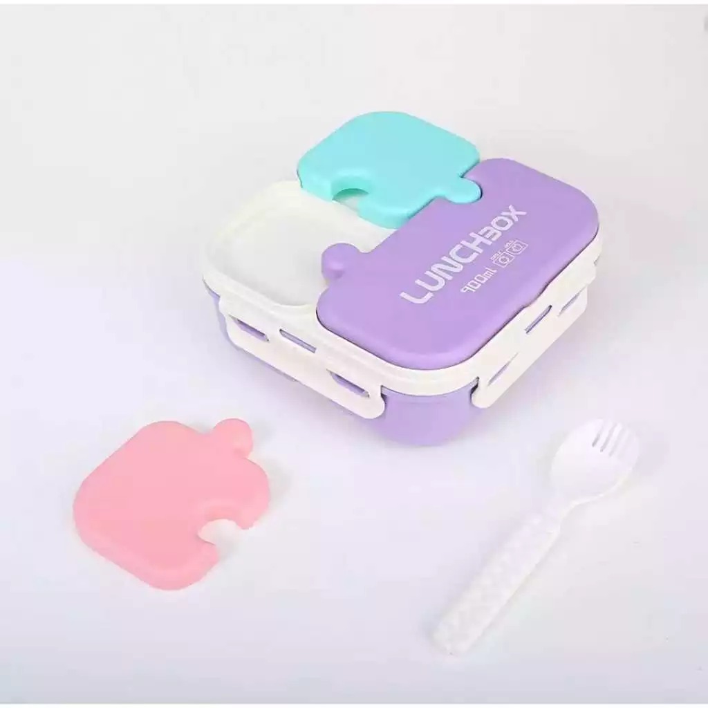 Lunch Box Puzzle 3 Sekat 900ml (0359)  - PINK (Free Sendok)