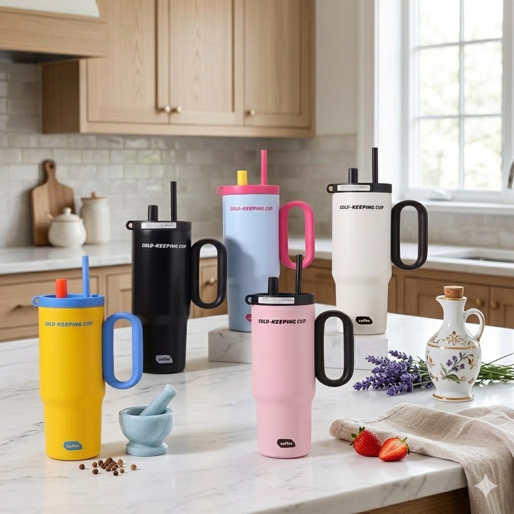 Tumbler Mug Stainless Steel Jumbo 750ml (HN2262) - PUTIH (Free Sedotan + BPA Free)