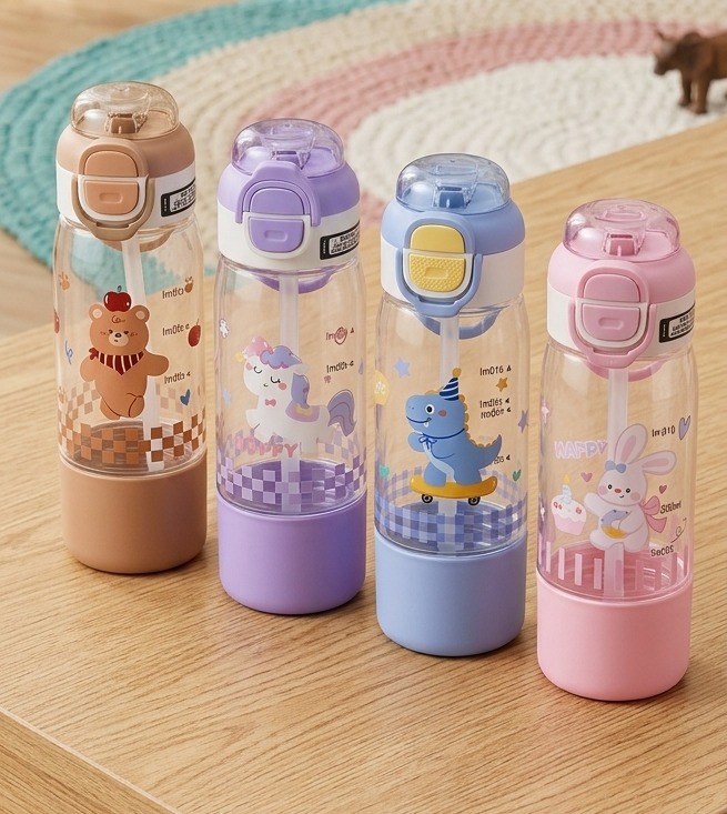 Botol Minum Anak Karakter Lucu 2in1 610ml (3342) - PINK (Free Sedotan + Gagang Unik)