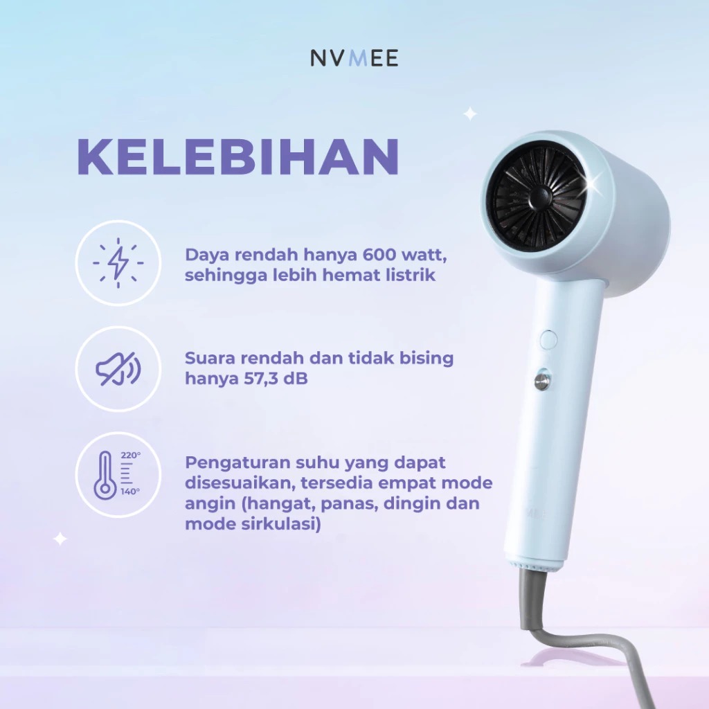 NVMEE LUNA Hair Dryer 4 Mode Temperature - LILAC (Alat Pengering Rambut)