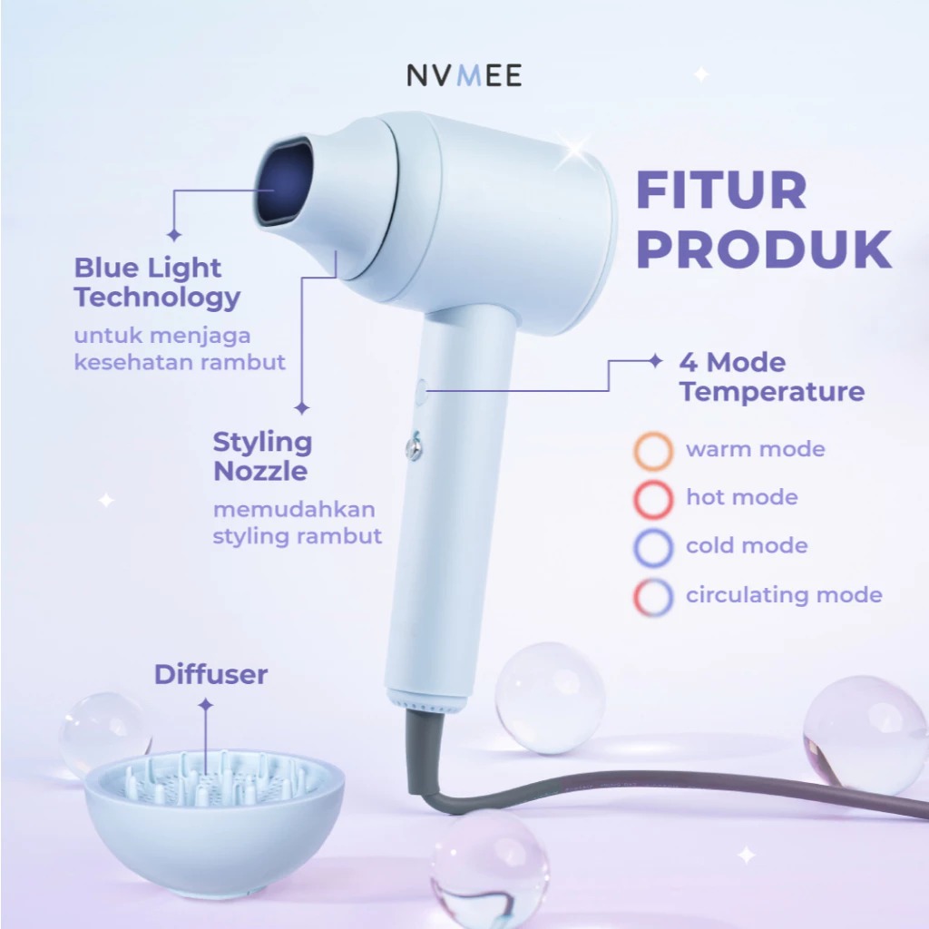 NVMEE LUNA Hair Dryer 4 Mode Temperature - LILAC (Alat Pengering Rambut)