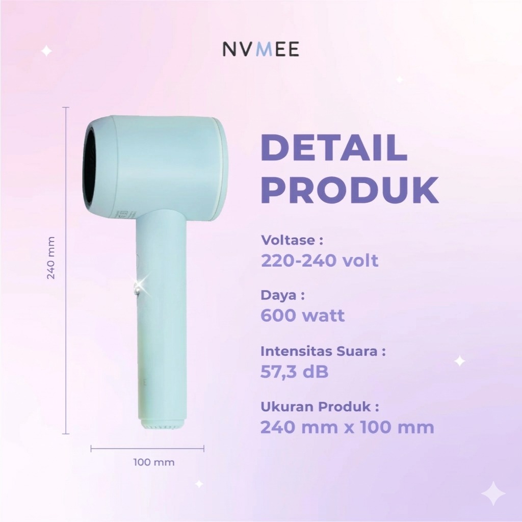 NVMEE LUNA Hair Dryer 4 Mode Temperature - LILAC (Alat Pengering Rambut)