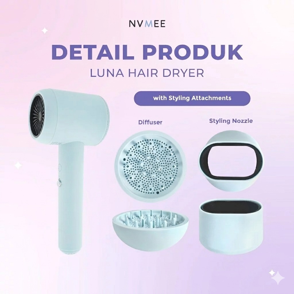NVMEE LUNA Hair Dryer 4 Mode Temperature - SKY (Alat Pengering Rambut)