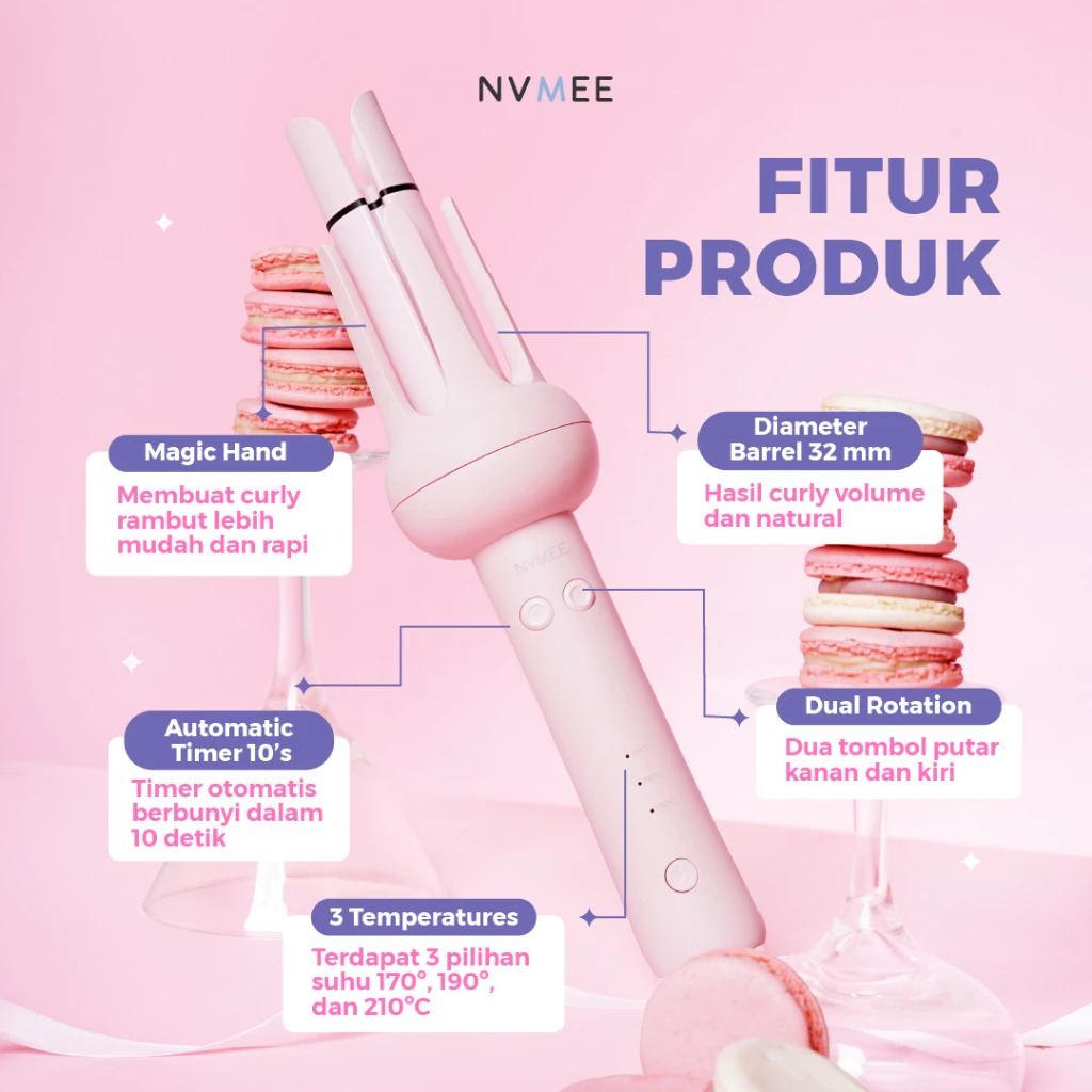 NVMEE TAURUS Hair Stylers 2.0 - PINK (Catokan Penataan Rambut Keriting)
