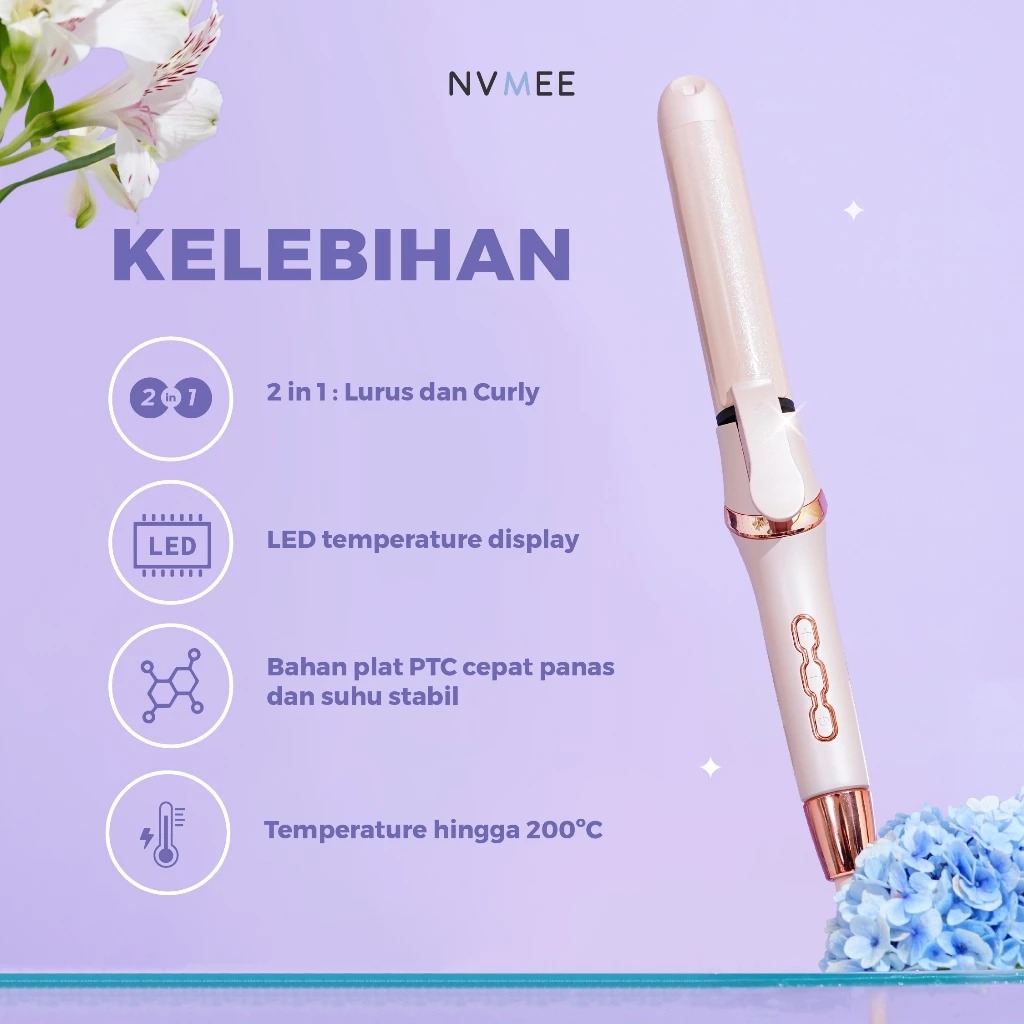 NVMEE SAGITARIUS Hair Stylers 2in1+LED Touch (Catokan Penataan Rambut Lurus & Keriting)
