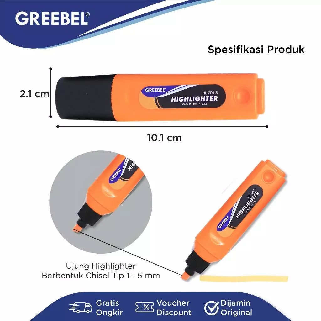 GREEBEL Highlighter Stabilo - ORANGE (HL701-3)
