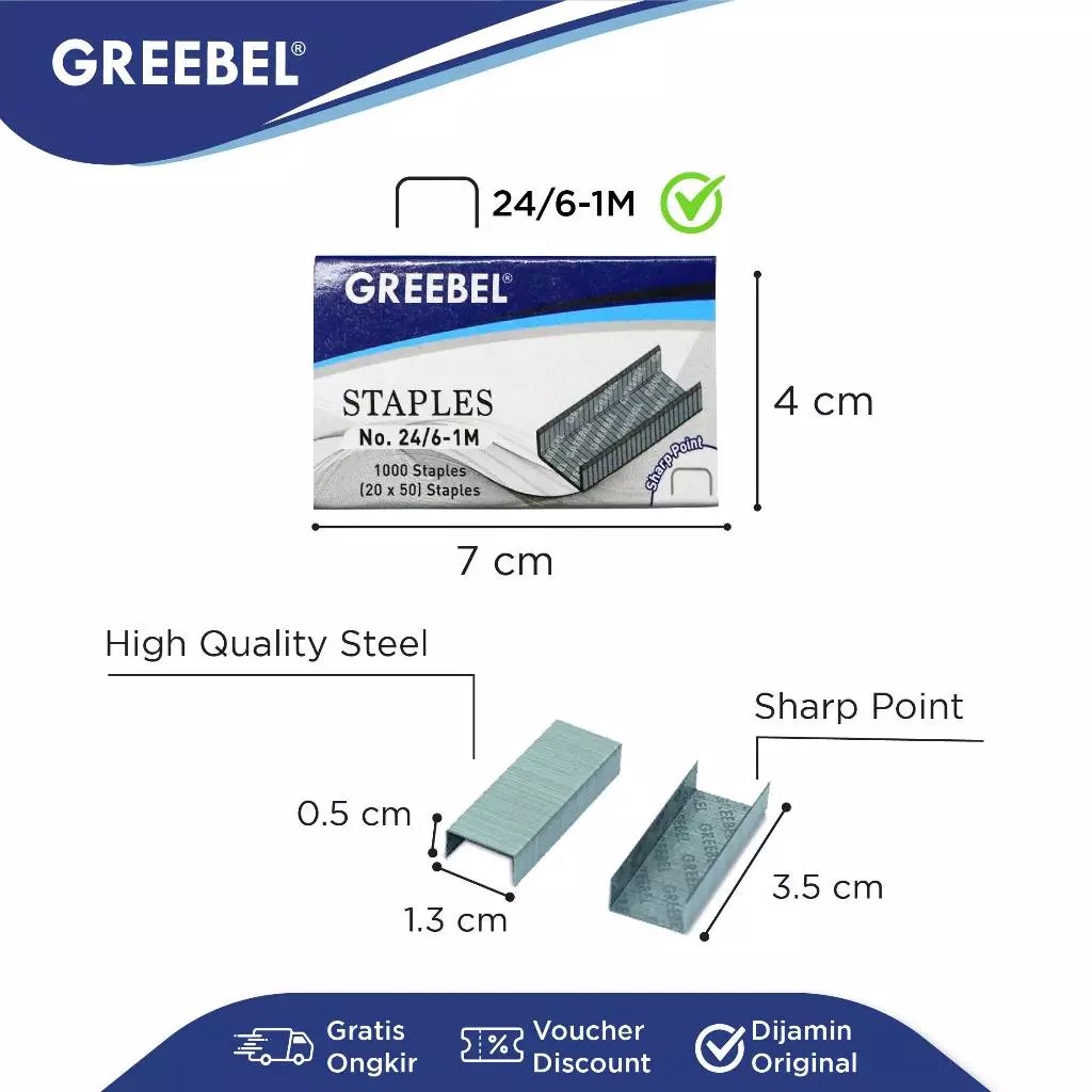 GREEBEL Isi Staples (Refill Stapler) 20x50 - SEDANG (No.24/6-1M)
