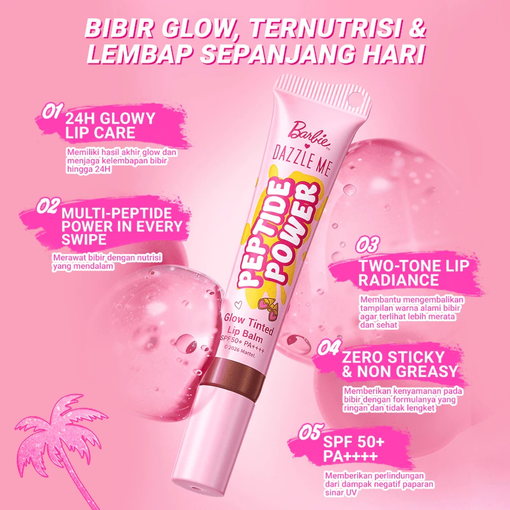 Dazzle Me X Barbie Peptide Power Glow Tinted Lip Balm 8gr - O04 Dear Peach (SPF50+ PA++++)