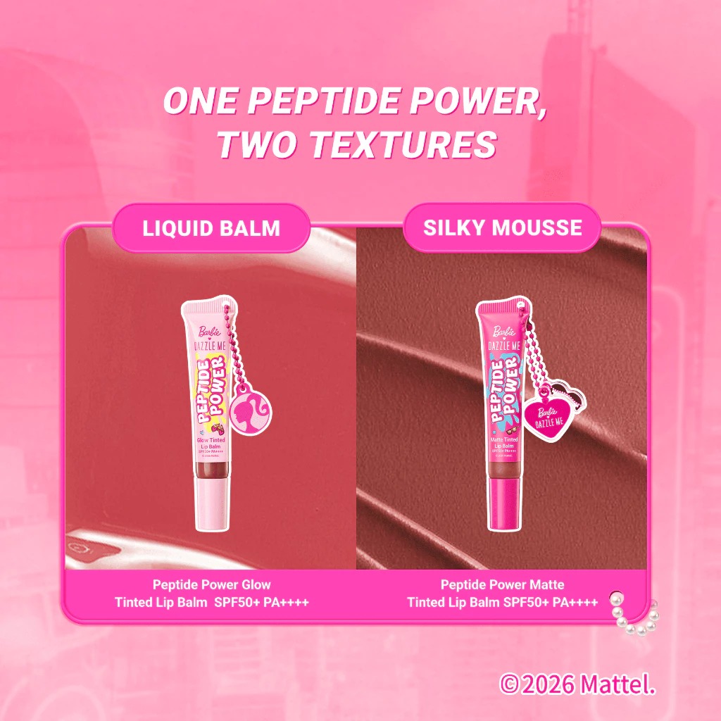 Dazzle Me X Barbie Peptide Power Matte Tinted Lip Balm 8gr - ON04 Peach Cider (SPF50+ PA++++)
