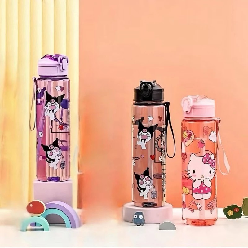 Botol Minum SANRIO 750ml - KUROMI UNGU Botol Air Minum Anak Lucu (Free Sedotan)