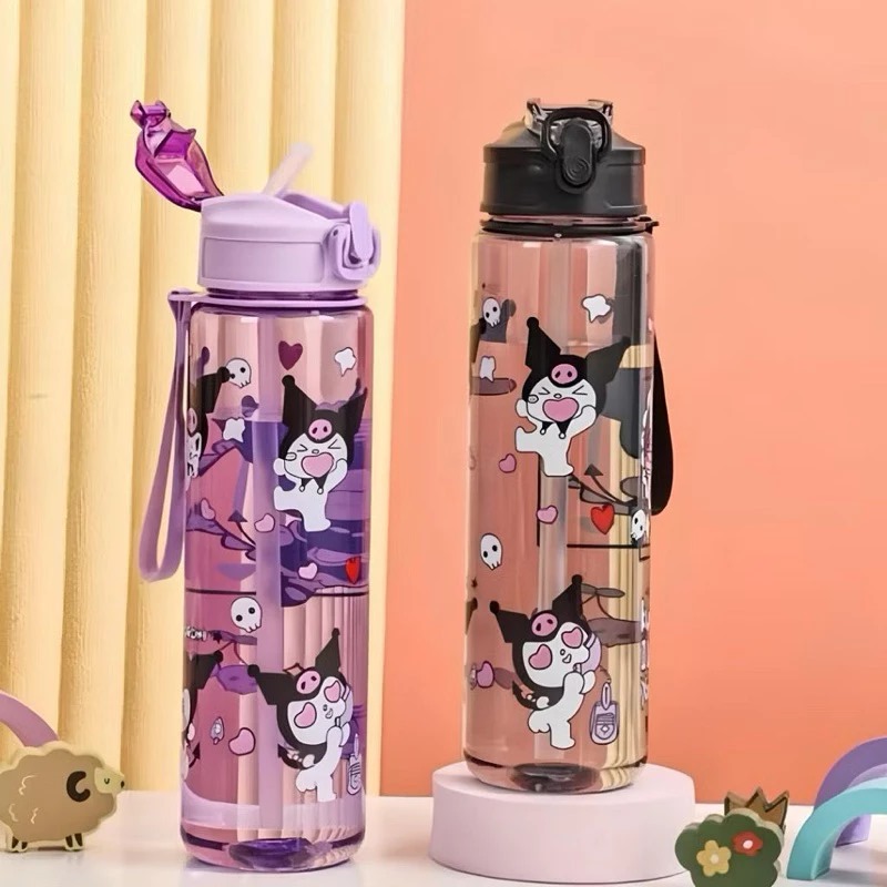 Botol Minum SANRIO 750ml - KUROMI UNGU Botol Air Minum Anak Lucu (Free Sedotan)