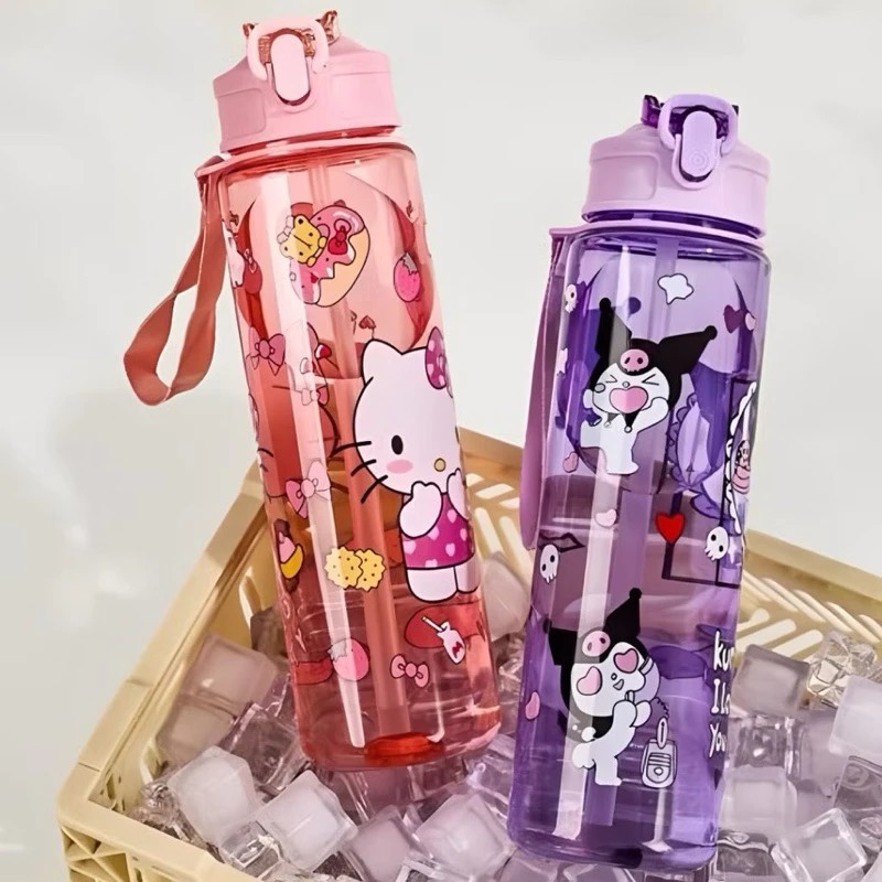 Botol Minum SANRIO 750ml - KUROMI UNGU Botol Air Minum Anak Lucu (Free Sedotan)