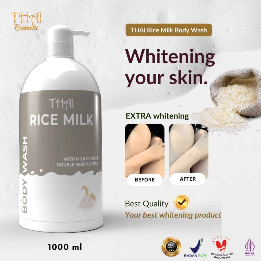 Thai Body Wash 1000ml - Rice Milk (Sabun Mandi Cair Botol Pump)